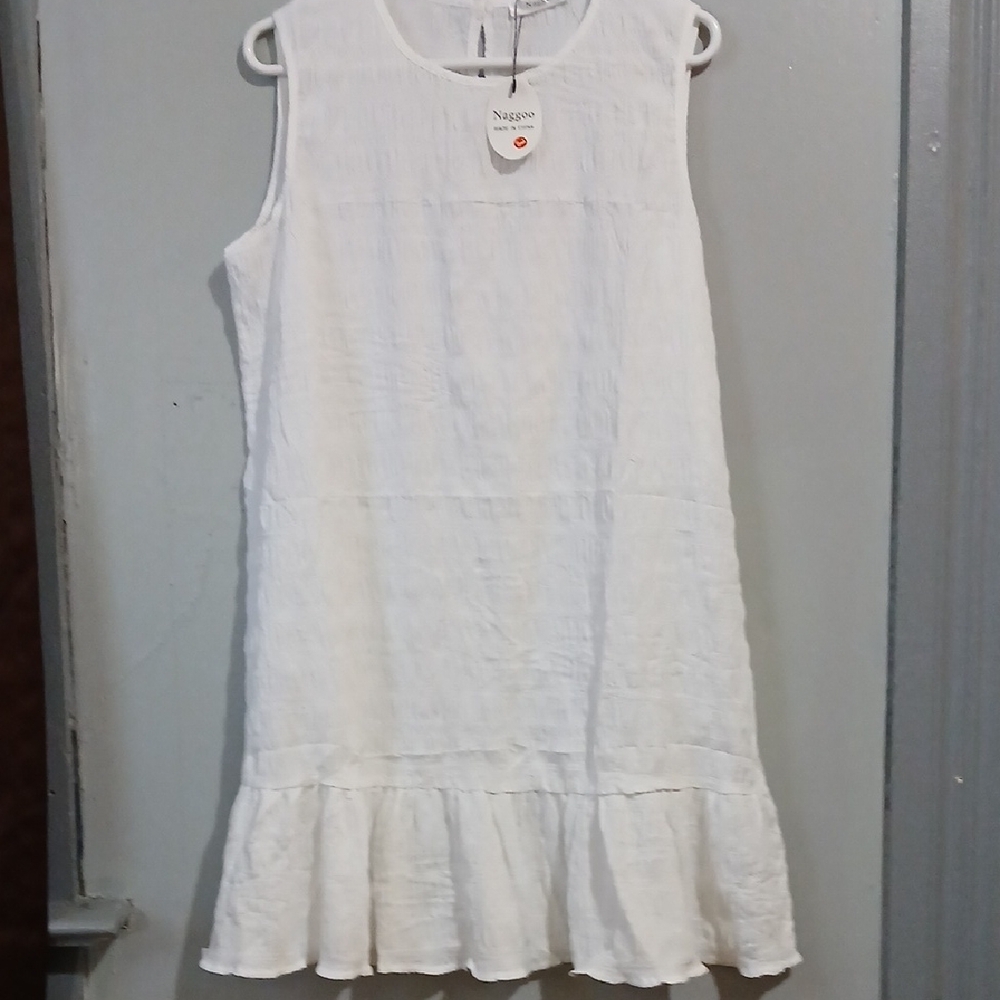 Nassau White Sleeveless Ruffle-Hem Mini Dress by Nassau
